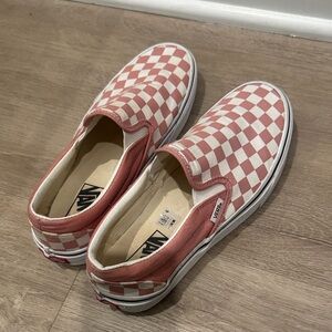 Vans Rose and White Checkered Slip-On Sneakers